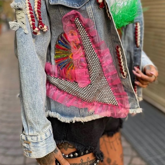 Colorful Embellished Denim Jacket - Picture 7 of 13